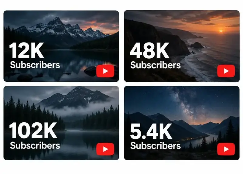 Four faceless channel case studies with subscriber counts